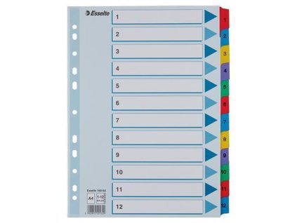Zesílené rejstříky "Mylar", mix barev, karton, A4, 1-12, ESSELTE