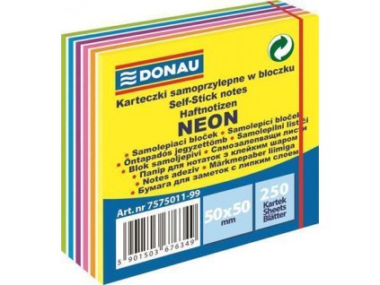 Samolepicí bloček, 50x50 mm, 250 lístků, DONAU, neonové a pastelové barvy