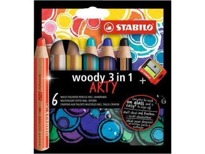 Barevné tužky "Woody ARTY 3 in 1", 6 různých barev, kulatá, silná, STABILO
