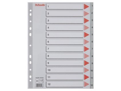 Rejstříky, šedá, A4, plast, 1-12, ESSELTE