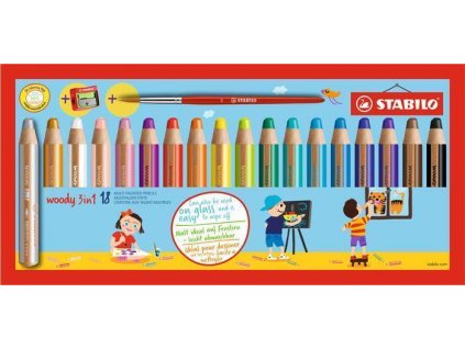 Víceúčelová pastelky "Woody", sada, 18 barev, oblé, maxi, STABILO