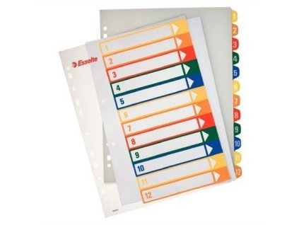 Rejstříky popisovatelné na počítači, transparentní, plast, A4 Maxi, 1-12, ESSELTE
