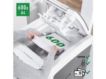 Skartovačka "IQ AutoFeed SmalOffice 600 P4 Pro", 600 listů, křížový řez, LEITZ, 80170000