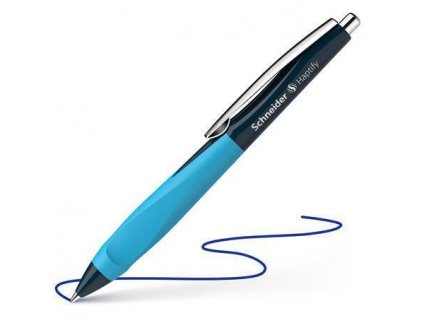 Kuličkové pero "Haptify", modré, 0,5 mm, stlačovací mechanismus, tmavomodré-cyanové tělo, SCHNEIDER