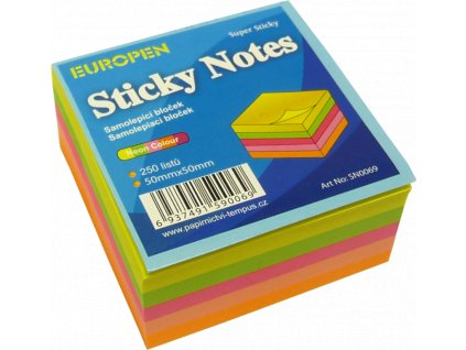 Samolepicí bloček 50×50mm mix neon, 250 listů