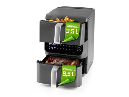 Horkovzdušná fritéza dvoukomorová s LED displejem 10l, 2500 W GOURMETmaxx FryUp MultiSize