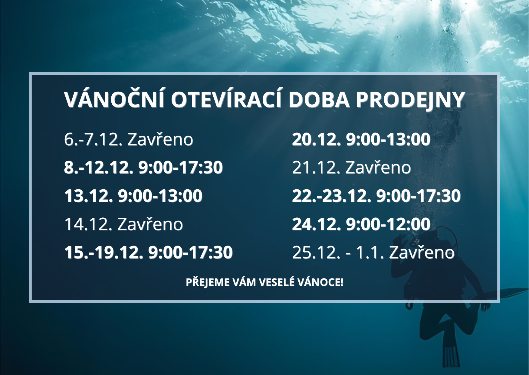 Vánoční otervírací doba