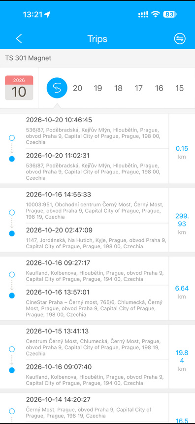 Přehled jízd Trips – snímek 2