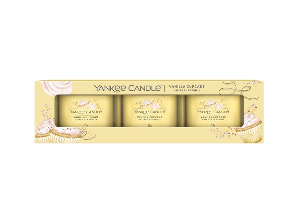 Yankee Candle votivní svíčky ve skle 3 x 37 g Vanilla cupcake