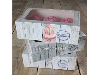Krabica na cupcakes 24x16x8cm, potlač HOME MADE, 3ks v balení