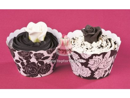 Krajky na cupcakes čiernobiele ruže 12ks