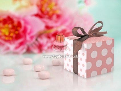 Mini krabička ružová s hnedou mašličkou, 10ks