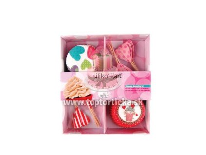 Silikomart set na muffiny: košíčky + ozdoby HEARTS 24ks