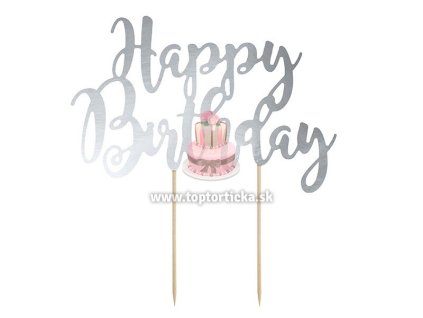 Zápich: Strieborný nápis Happy Birthday
