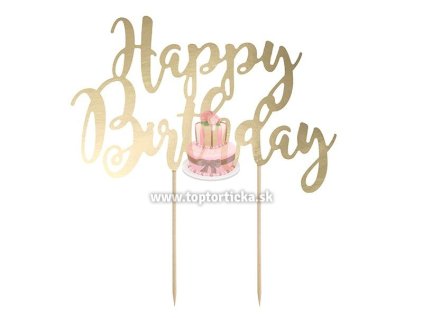Zápich: Zlatý nápis Happy Birthday