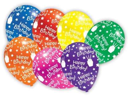 Balóniky farebné Happy Bitrhday s tortou 7ks