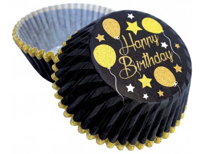 A Košíčky na muffiny čierne Happy Birthday 50ks