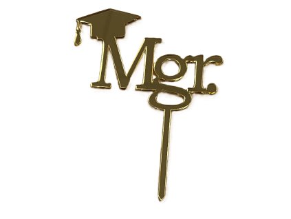 Akrylový zápich zlatý Mgr + čiapka