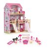 Domček pre bábiky s terasou a šmykľavkou, 18 kusov dreveného nábytku ECOTOYS