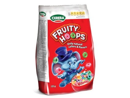 Cereálie - barevné kroužky Fruit hoops 225g