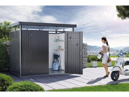 zahradni domek Biohort HighLine s dvoukridlymi dvermi tmave sedy