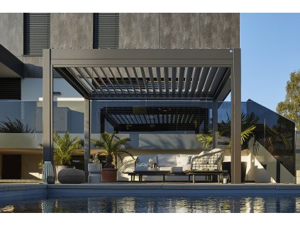 zahradni bioklimaticka hlinikova pergola biohort samostojna tmave seda antracitova bile lamely