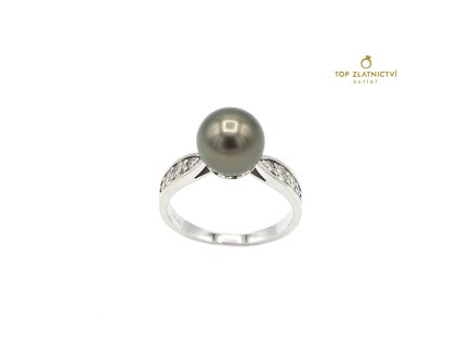Zlatý prsten s perlou a diamanty 4.79g