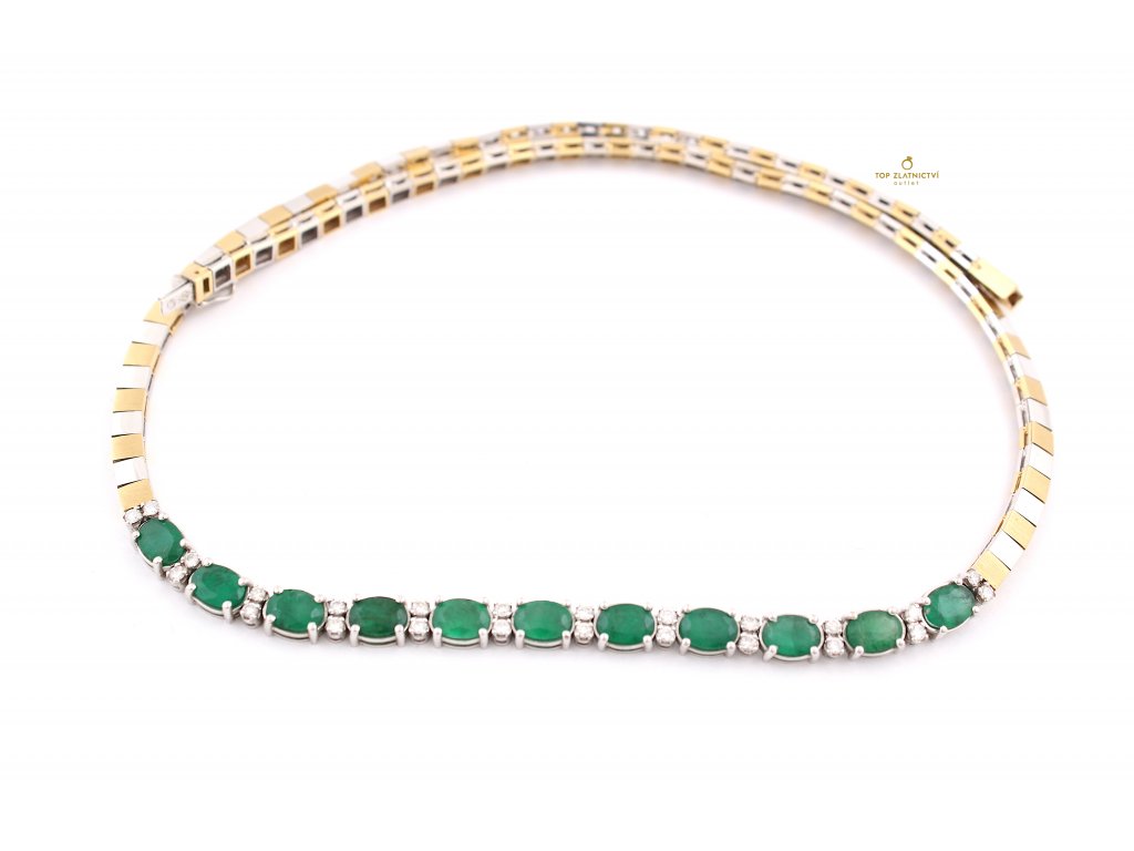 Zlatý náhrdelník s diamanty a smaragdy 39.63