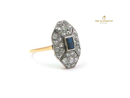Zlatý prsten se safírem a diamanty 3.68g