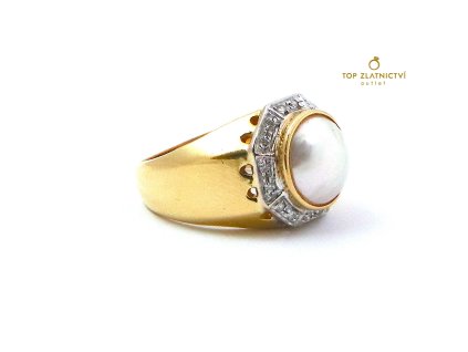 103633 zlaty prsten s perlou a diamanty 8 07g