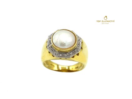Zlatý prsten s perlou a diamanty 8.07g
