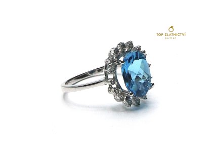 Zlatý prsten s akvamarínem a diamanty 2.35g