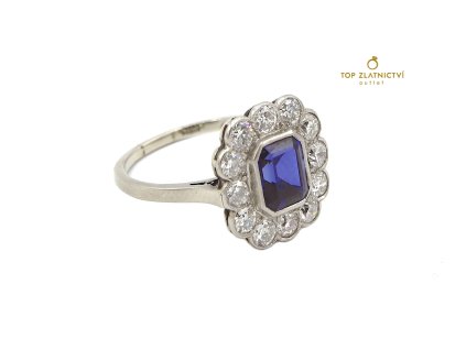 Zlatý prsten se safírem a diamanty 2.74g