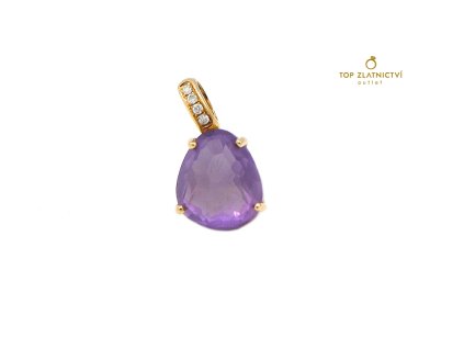 Zlatý přívěsek s ametystem a diamanty 1.51g