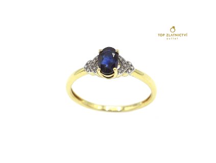 Zlatý prsten se safírem a diamanty 1.64g