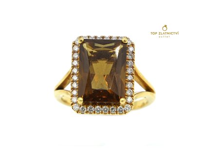 Zlatý prsten se smaragdem a diamanty 6.59g