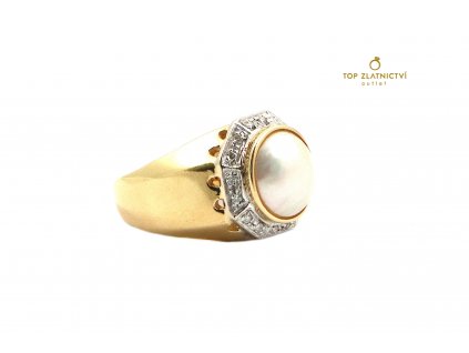 Zlatý prsten s diamanty a perlou 8.07g