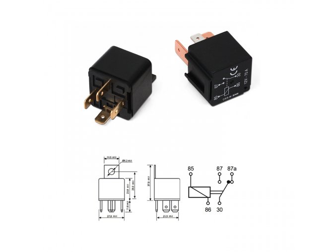 relé přepínací 12V/20-30A, 5-kont. s úchytem