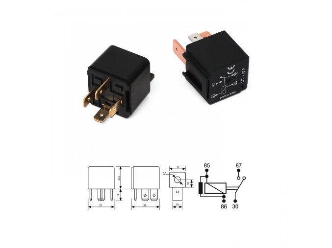 relé spínací 12V/30A, 4-kont. s odporem