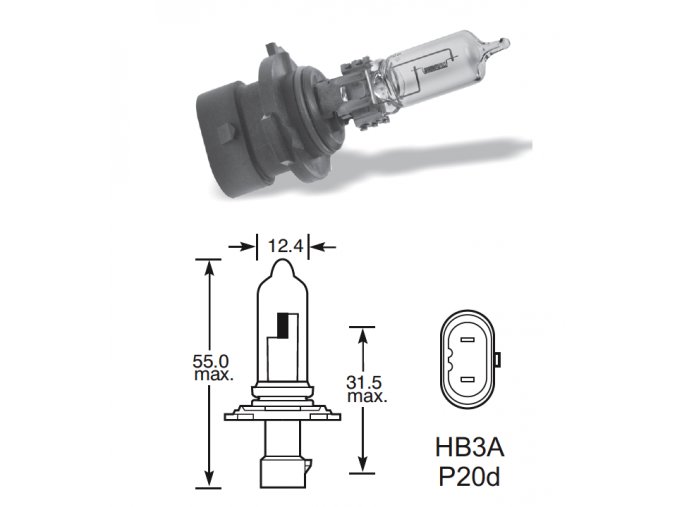 12V HB3A P20d 60W, rovná patice, Elta
