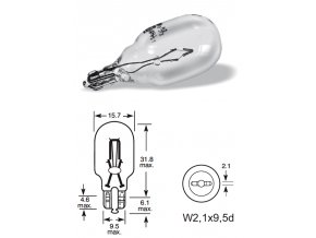 12V 16W celosklo W2,1 x 9,5d, Osram