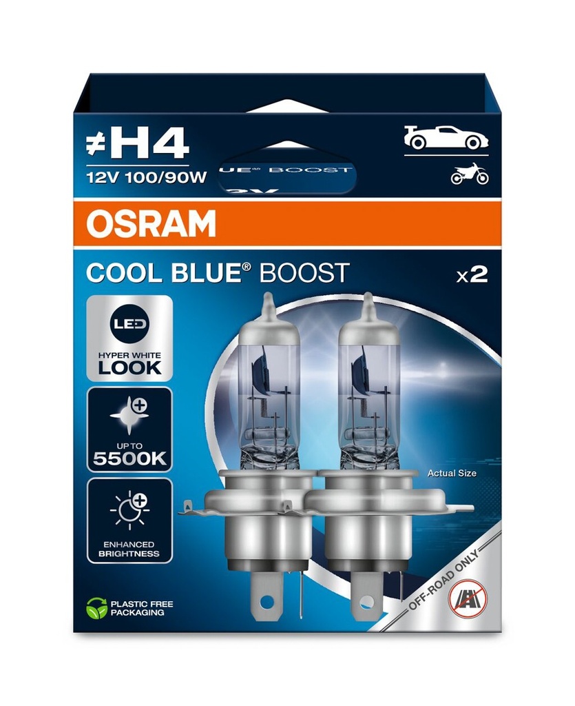 12V H4 100-90W P43t CoolBlue Boost, sada (2 ks)