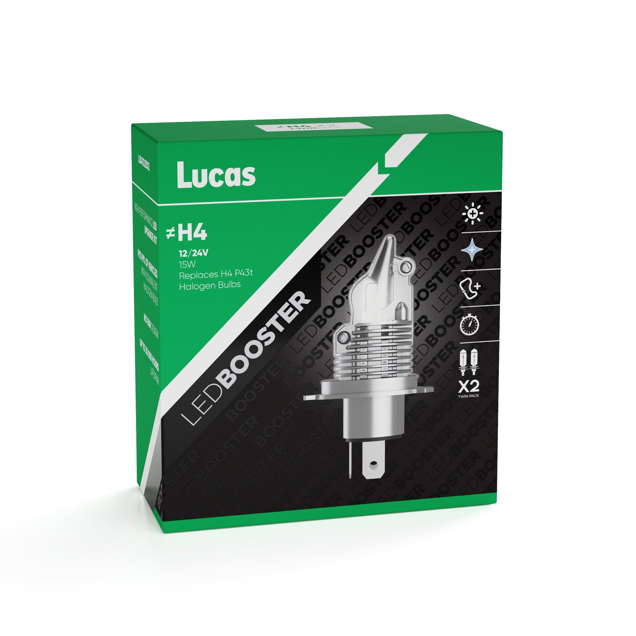 Autožárovka 12V H4 LED žárovka P43t, Lucas - sada 2 ks