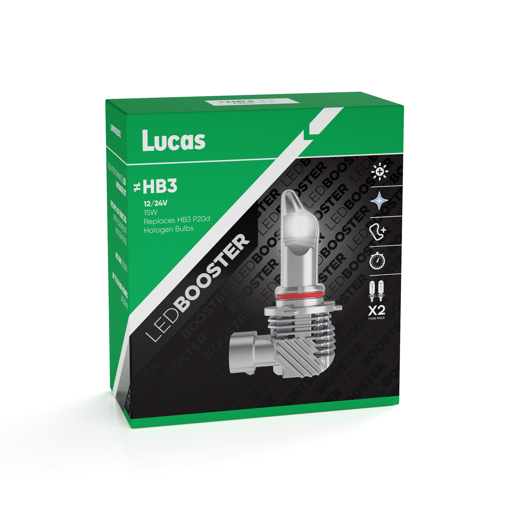 Autožárovka 12V HB3 LED žárovka P20d, Lucas - sada 2 ks