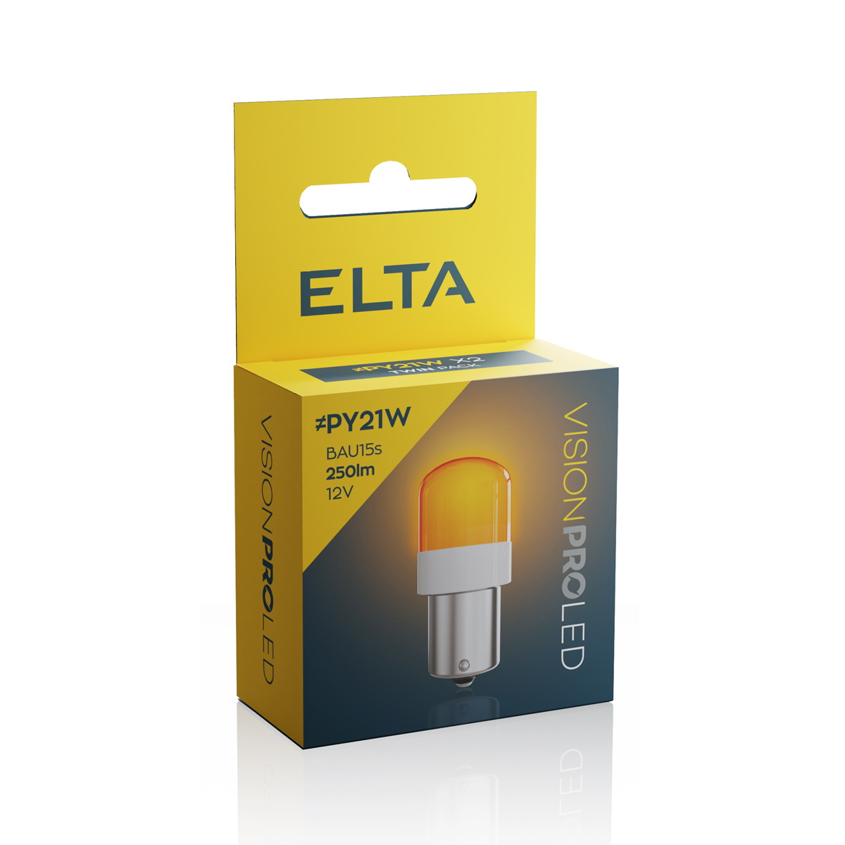 Autožárovka 12V LED oranžová PY21W BaU15s 250lm, Elta - sada (2 ks)