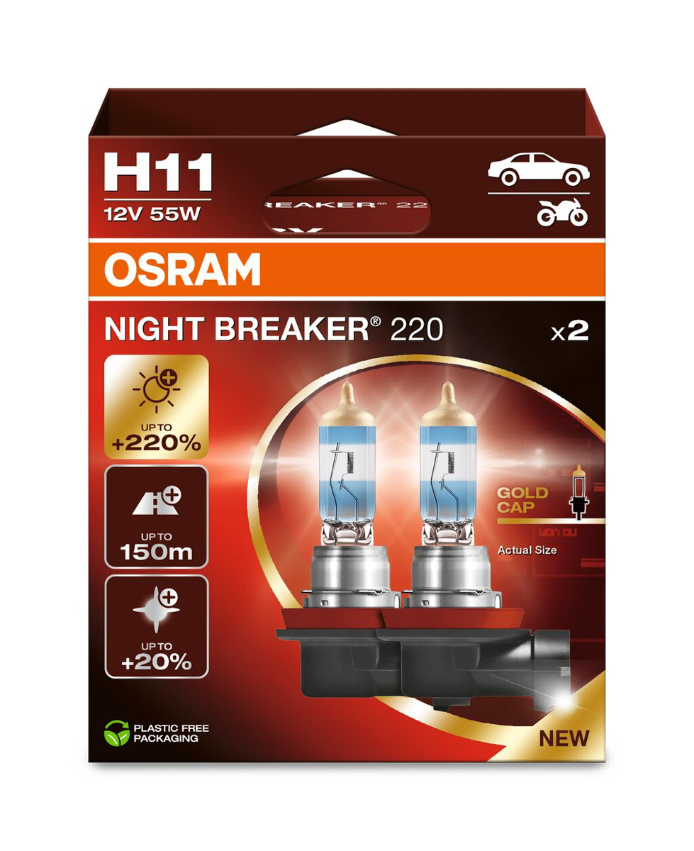 Autožárovky 12V H11 55W PGJ-2 NightBreaker 220 +220%, sada (2ks)