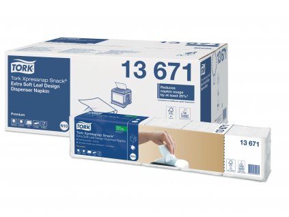 TORK 13671 – Xpressnap Snack® extra jemné bílé ubrousky do zásobníku s dekorem lístků N10, 2vr., 8x500 ks - Karton