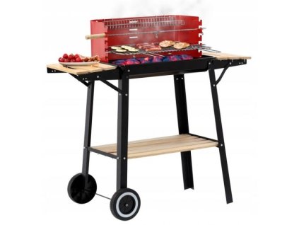 17485 zahradni gril s bocnimi policemi a kolecky 93x42x84 cm