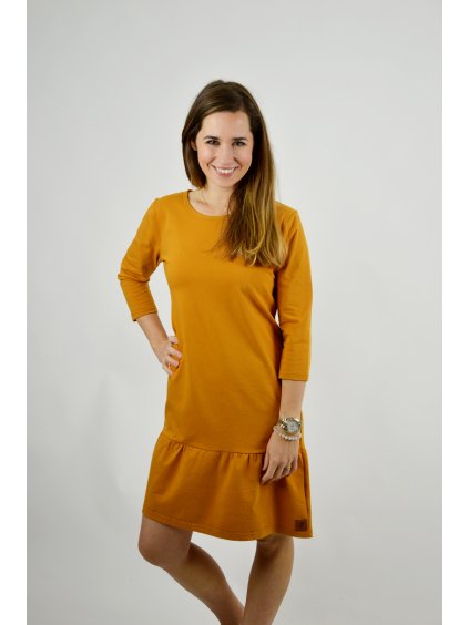 Šaty ELEONORA 3/4 rukáv Okrová