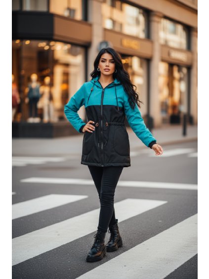 Parka s beránkem Kombi tyrkys+černá - zimní